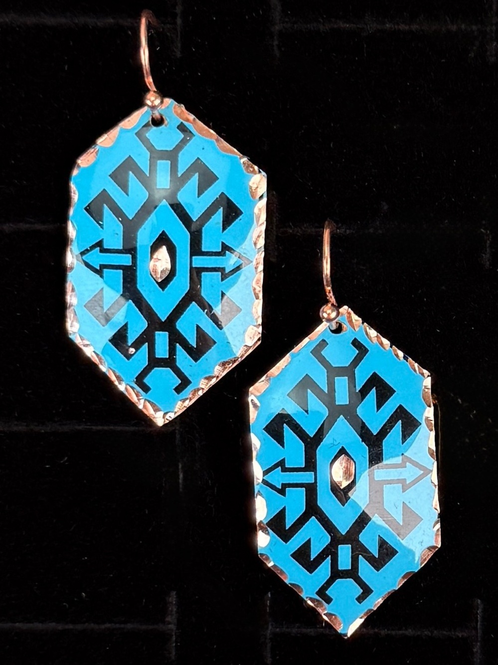 Geometric Blue and Coppertone Lightweight Pierced Earrings